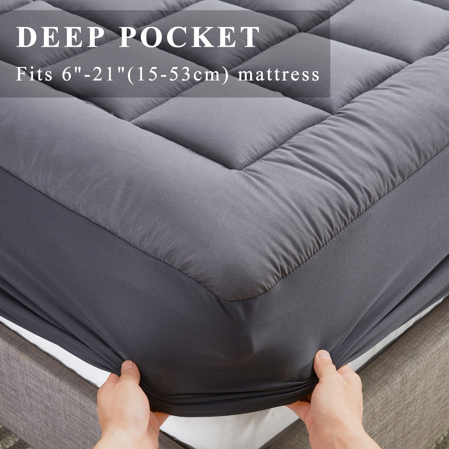 Experience the ultimate comfort with the ALLIFE Luxury Cooling Mattress Pad. This premium quilted topper features breathable and fluffy soft material with 5D spiral fiber fill for added support. The durable deep pocket design can accommodate mattresses