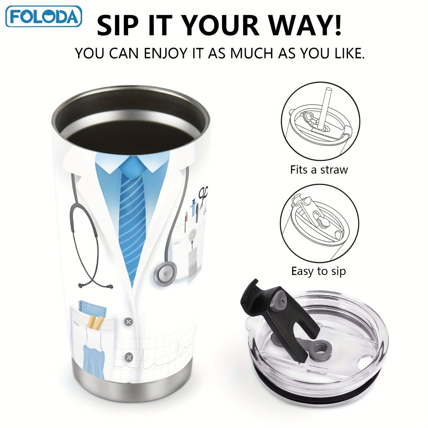 Show your appreciation for doctors with this stylish and durable Stainless Steel Tumbler. Leak-proof and perfect for travel, this coffee mug comes with a lid, making it great for on-the-go use. Ideal for birthdays, retirement, graduation, and more, this