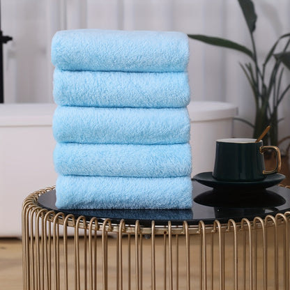 Set of 5 soft polyester hand towels, quick-drying and absorbent for bathroom or spa use, unscented.