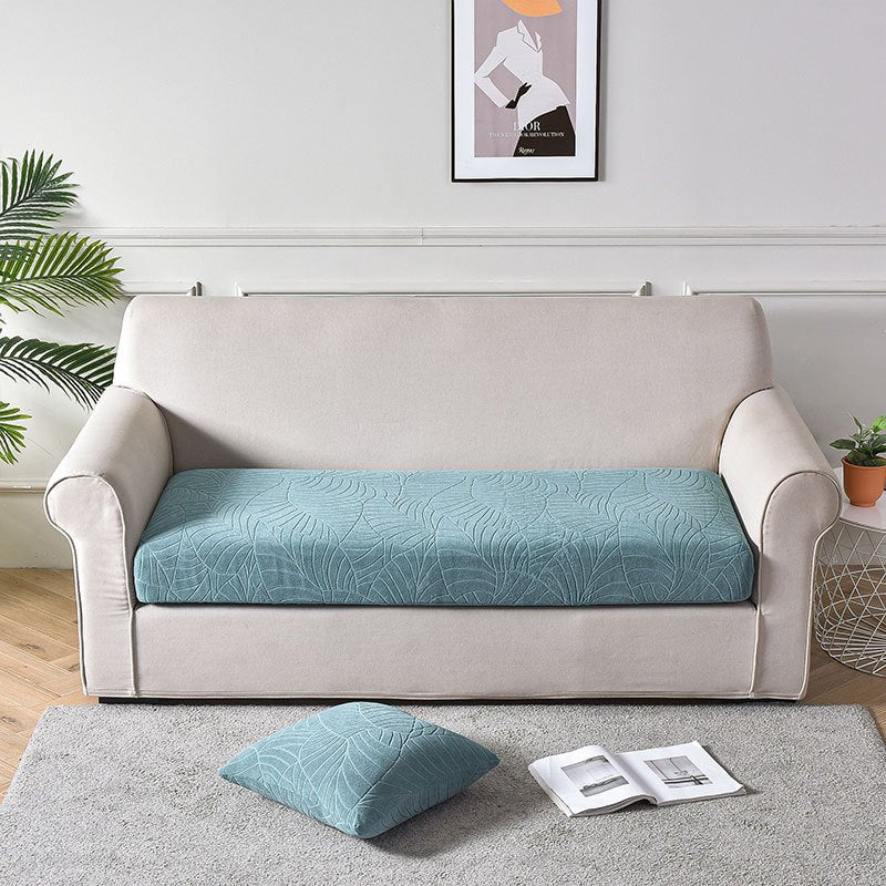 Waterproof jacquard sofa cushion cover with stylish leaf pattern. Ideal for 1/2/3-seater and sectional sofas. Machine washable and suitable for living room, office, and home decor. Modern style with jacquard weave.