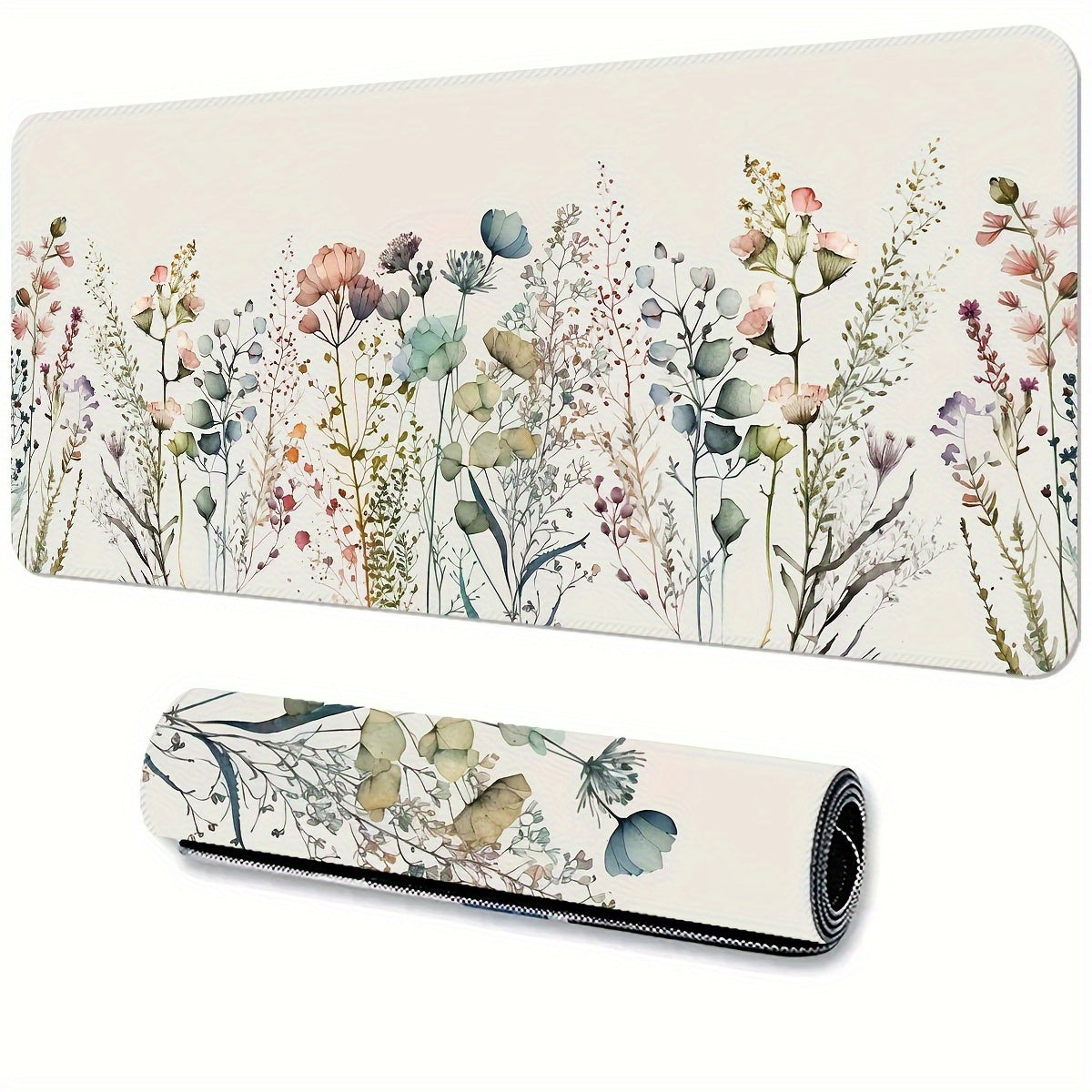 White Floral Rubber Desk Mat: Non-slip, washable, thick & durable. Ideal for office and home workspace. Suitable for laptop, keyboard, and mouse. Artistic design. Washable desk pad.