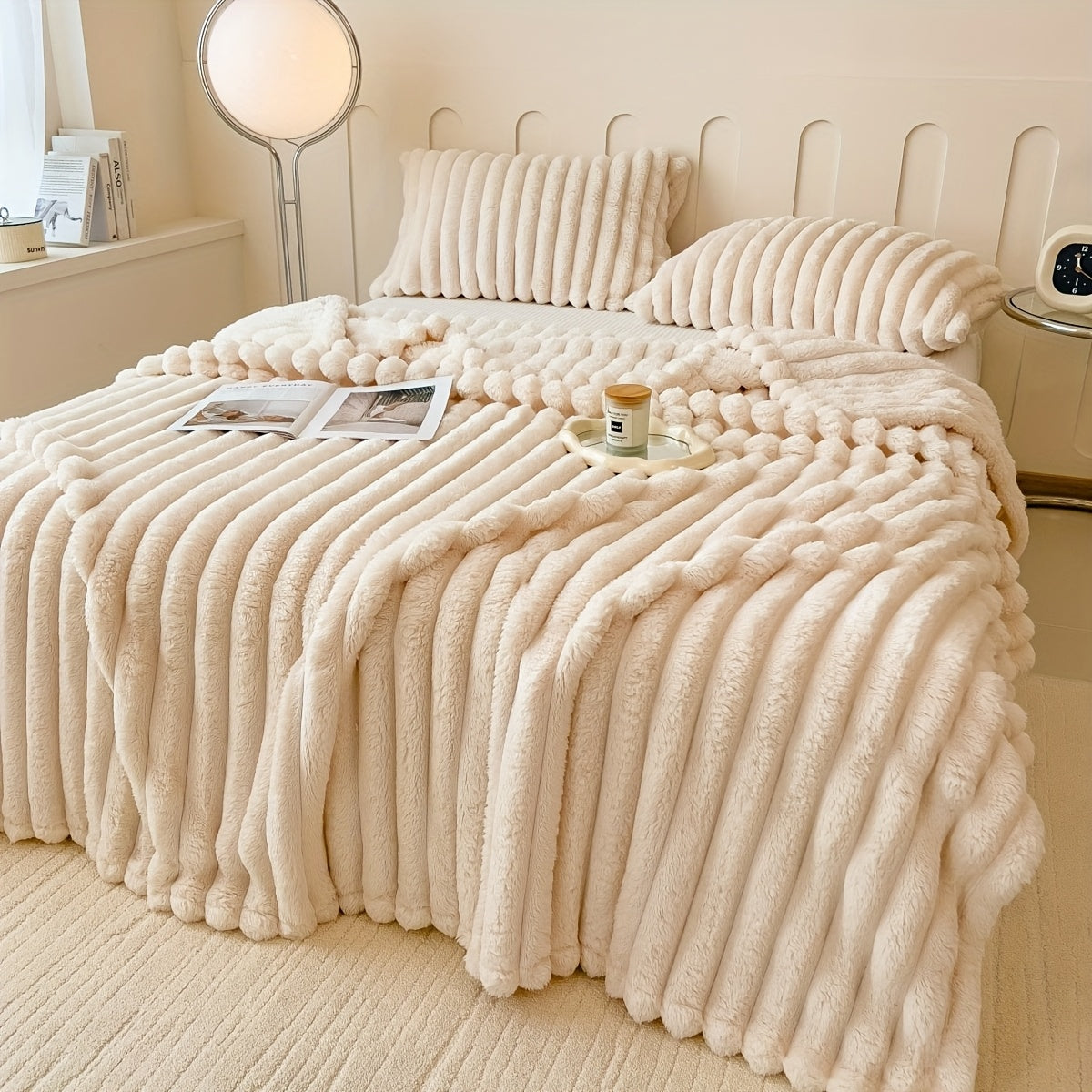 Soft and cozy striped throw blanket with ultra-plush feel - perfect for the bed, couch, or your furry friend - Ideal for all-season comfort and extra warmth during the winter months.