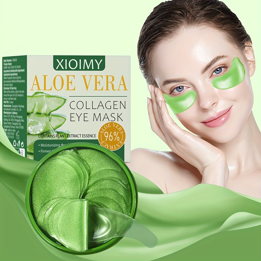 60pcs Aloe Vera and Collagen Eye Masks for Moisturizing and Firming skin, enhancing radiance and elasticity. Say goodbye to dryness and dullness with this Eye Care Skin Care treatment.