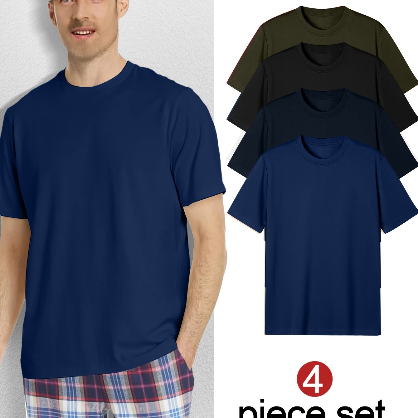 Set of 4 Men's Plain Short Sleeve T-Shirts