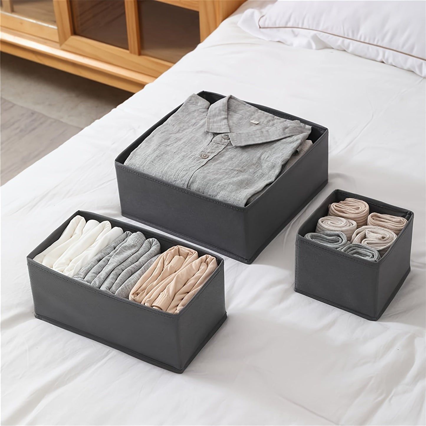 Set of 3 Canvas Drawer Organizers for Socks, Underwear, and Clothes - Includes Foldable Storage Dividers for Bras, Ties, and Leggings - Ideal for Bedroom, Bathroom, or Office Use