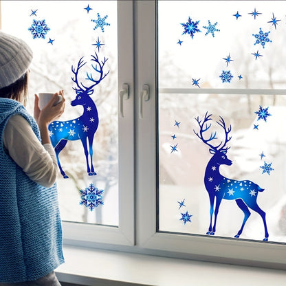 Christmas Snowflake Elk Static Electricity Window Film made of PVC, perfect for decorating your home during Christmas and New Year. Ideal for use on windows, doors, bathrooms, offices, bedrooms, and living rooms.