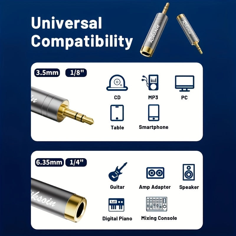 Riksoin 3.5mm to 6.5mm Adapter: Gold-Plated Plug with Noise Reduction, Universal Music Accessory for Various Devices, Grey Alloy, Power-Free.