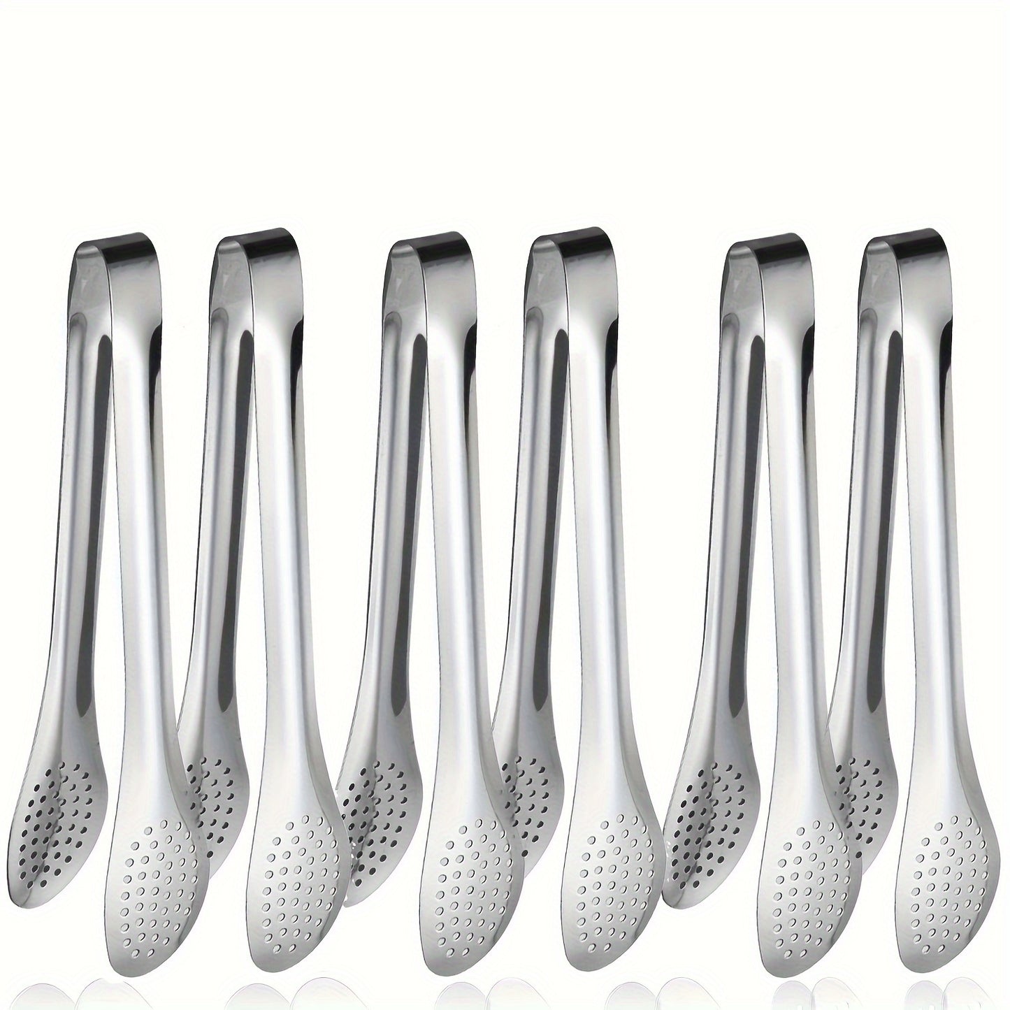 6 packs of stainless steel buffet tongs in 7, 9, and 12 inches.