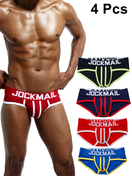 JOCKMAIL 4pcs Men's Fashion Low-Rise Cotton Briefs with Color Block Design