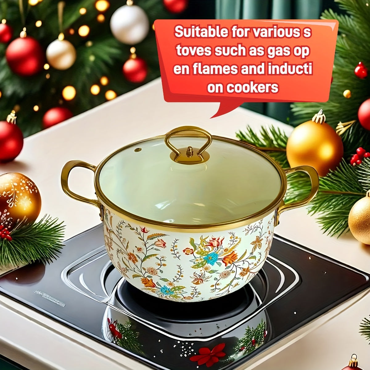 One piece of handmade enamel saucepan - Thick enameled pot perfect for stews, soups, serving at the table, and displaying in the kitchen - Spacious and easy to clean, suitable for gas, open flame, and induction cooktops.