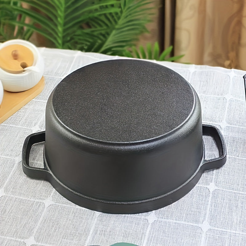 Heavy-duty Cast Iron Stew Pot featuring Two Handles - Durable, Non-Stick, No Coating Necessary for All-Purpose Cooking