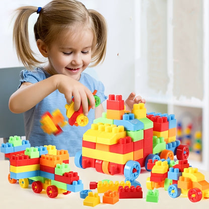 This plastic construction toy set is perfect for promoting creative thinking and early learning. With either 185pcs or 135pcs, these building blocks are an ideal gift for Halloween, Thanksgiving, or Christmas.