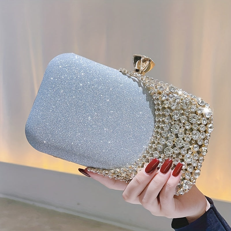 Sparkling rhinestone evening clutch for weddings, parties, and proms.