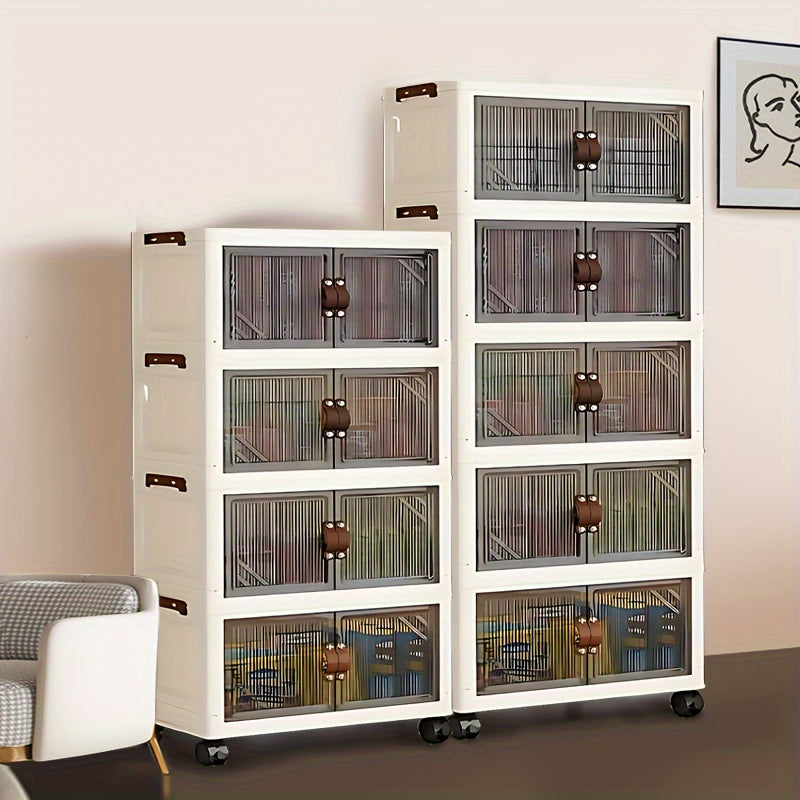 Waterproof storage bins with lids and doors, includes foldable shoe rack.