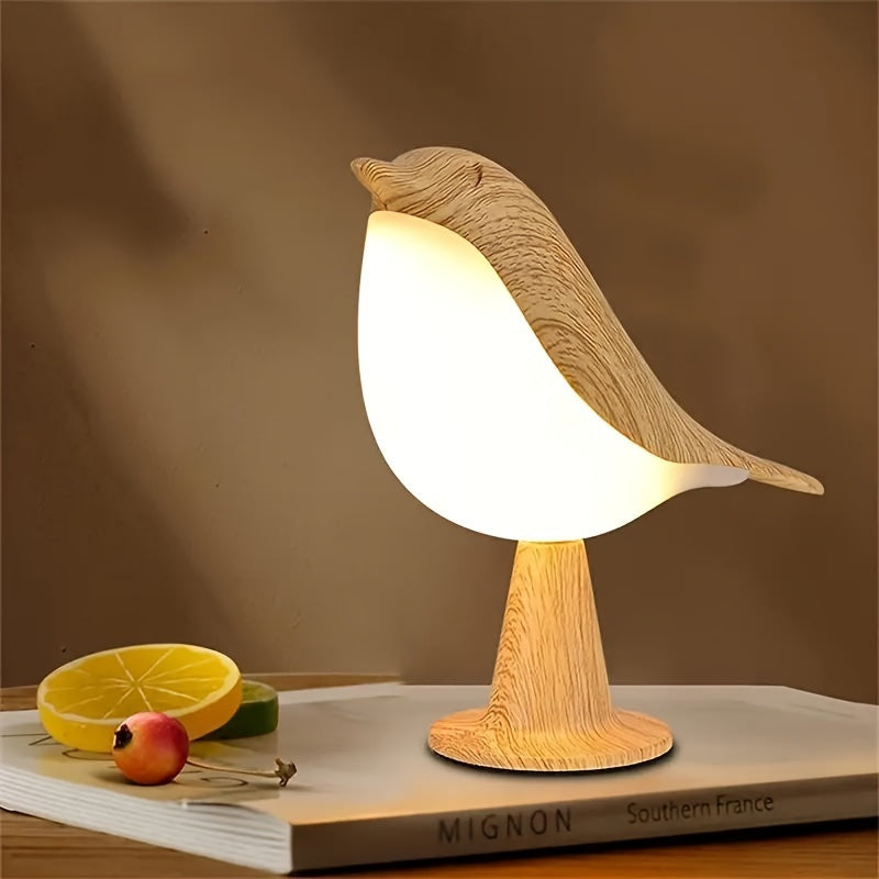 Art Deco bird table lamp with touch control, dimmable plastic shade, and animal theme. Features essential oil diffuser, rechargeable 1800mAh battery, and portable design. Ideal for bedroom, office, and home decor. Perfect for reading and holiday gifts.