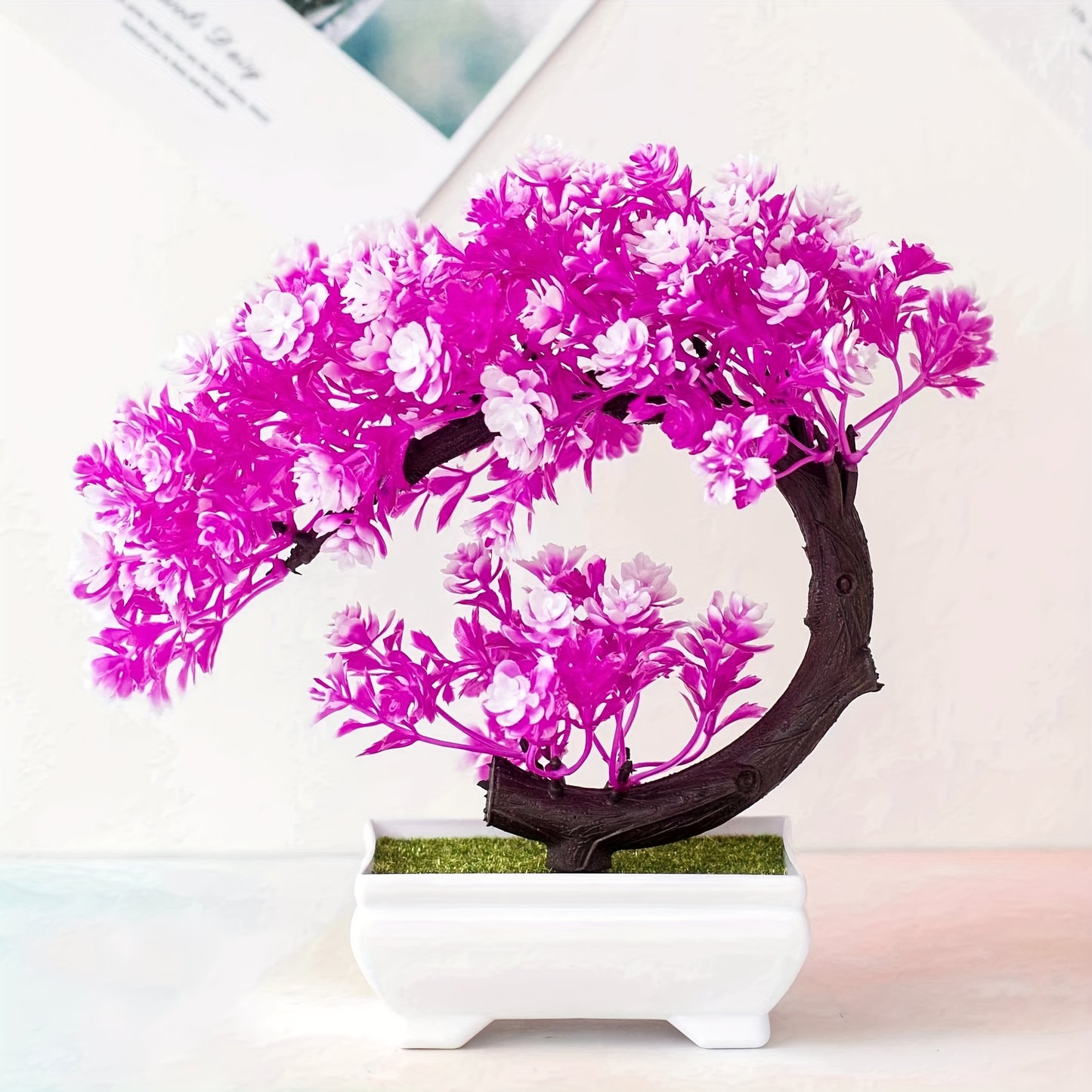 1 piece Artificial Pine Bonsai Tree, Plastic Flower Ornament in Container for Home, Room, Garden, Tabletop, Holiday Decor, No Electricity Required