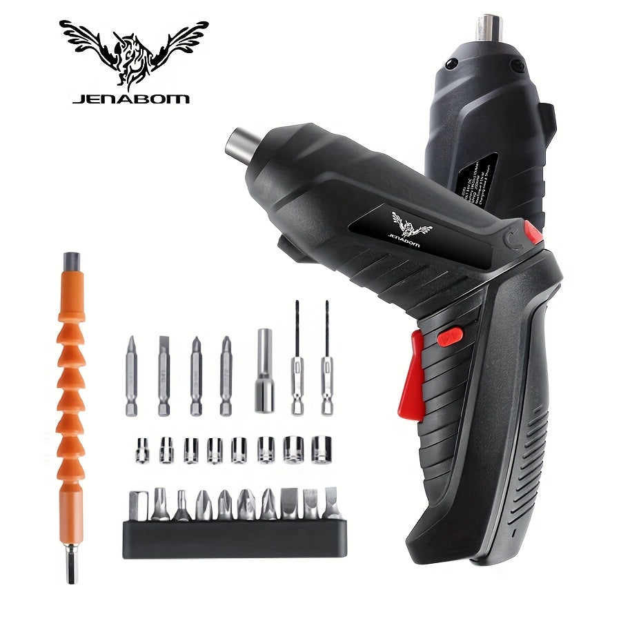 Set of power tools with lithium battery, electric drill, and cordless screwdriver in 2, 14, 26, or 47 pieces.