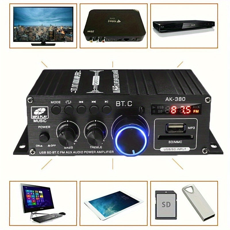 1 Set 800W 2 Channel Mini HIFI Power Amplifier for Home and Car Audio Stereo Amp with FM