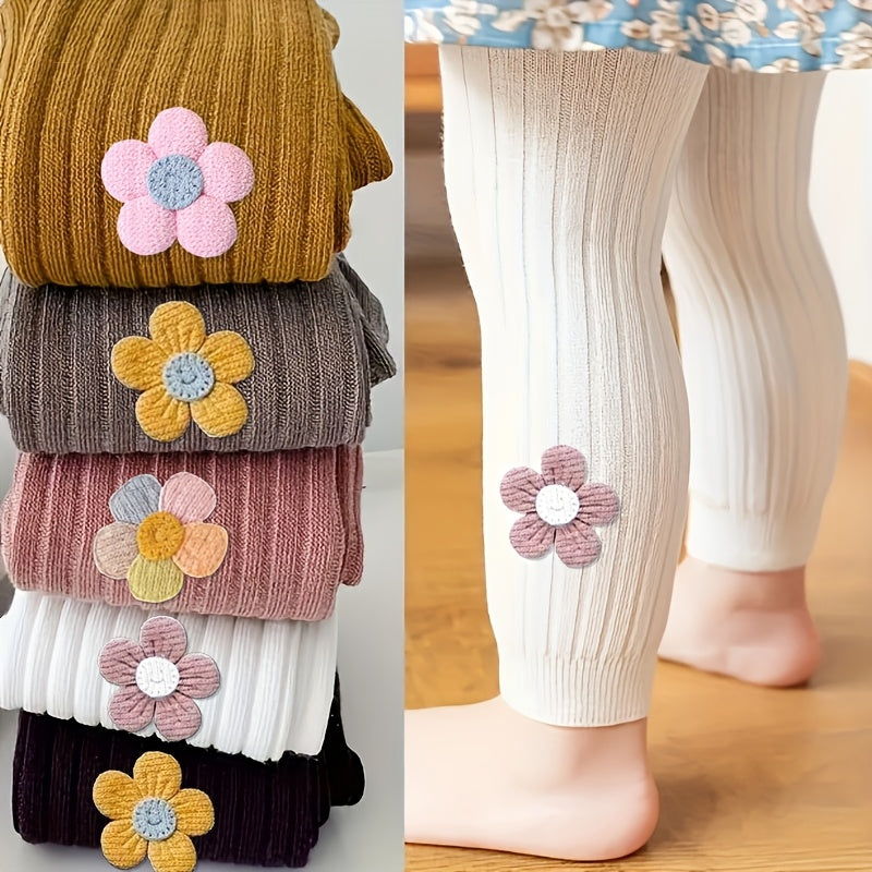 Cotton blend floral knit pantyhose, hand wash only, perfect for toddlers in spring and fall fashion.