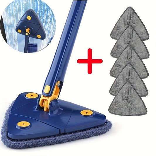 Set of 6 Triangle Wet and Dry Mops with 5 Microfiber Pads, Stainless Steel Handle that Rotates 360°, Suitable for Bathroom, Kitchen, and Living Room - Perfect for Cleaning Bathtubs, Tiles, Walls, and Glass.