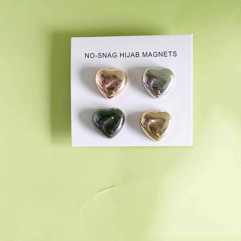 Chic Love-Shaped Hijab Magnets - Set of 4 Minimalist Alloy Pins for Scarves and Shawls, Versatile and Secure Brooches