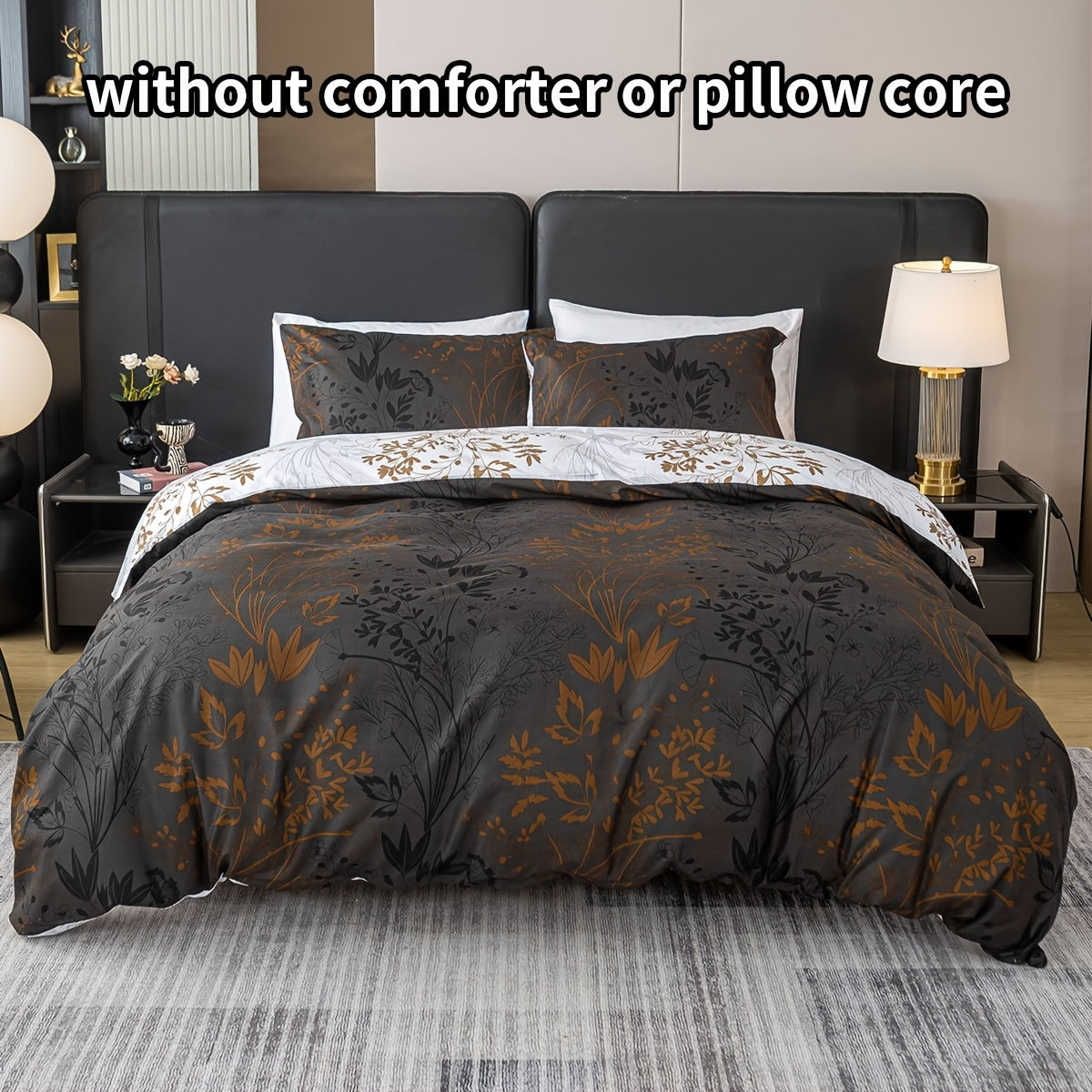 Luxurious Floral Print Polyester Duvet Cover Set includes one duvet cover and two pillowcases (core not included). This all-season bedding set is soft, comfortable, and breathable, perfect for bedroom, guest room, or dorm use.