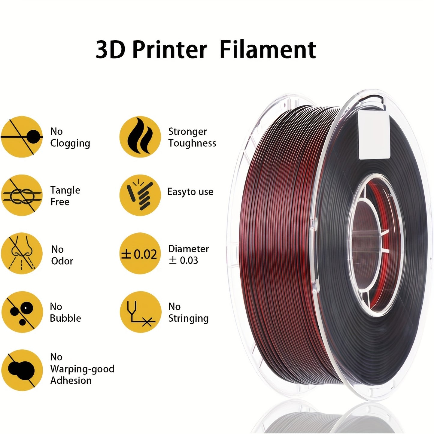 Dual-color red black PLA 3D printer filament, shiny coextrusion, 1KG/2.2lb.