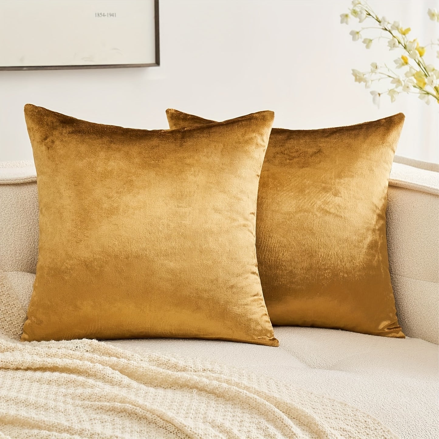 Two velvet soft solid color pillowcases for sofa, bedroom, car - 18x18 inches (45x45cm)