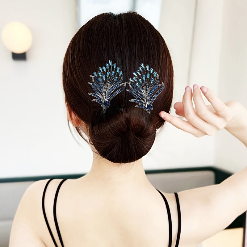 Feathered twist hair clip adorned with rhinestones