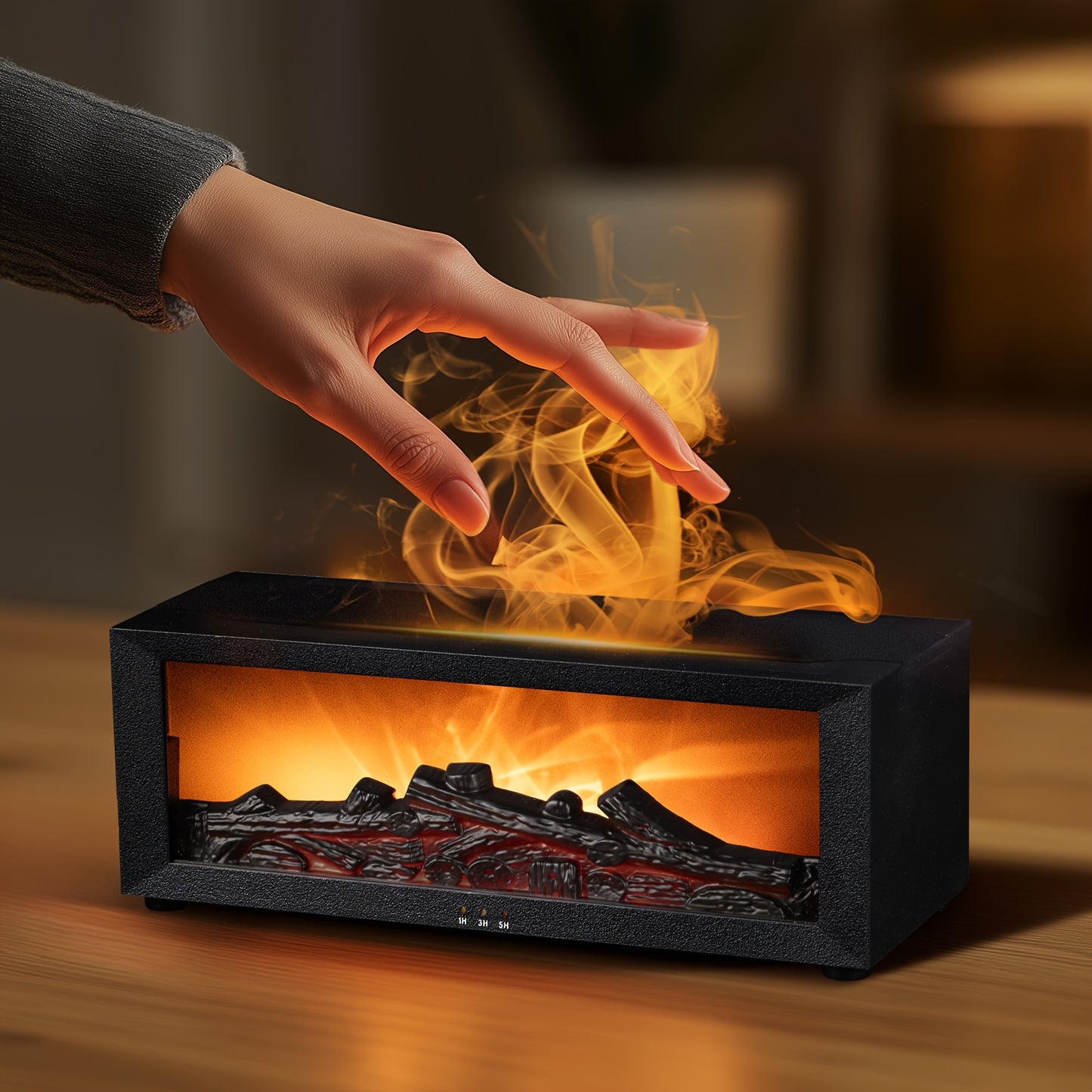 HOTU Simulation Flame Fireplace Humidifier with Remote Control and USB Power.