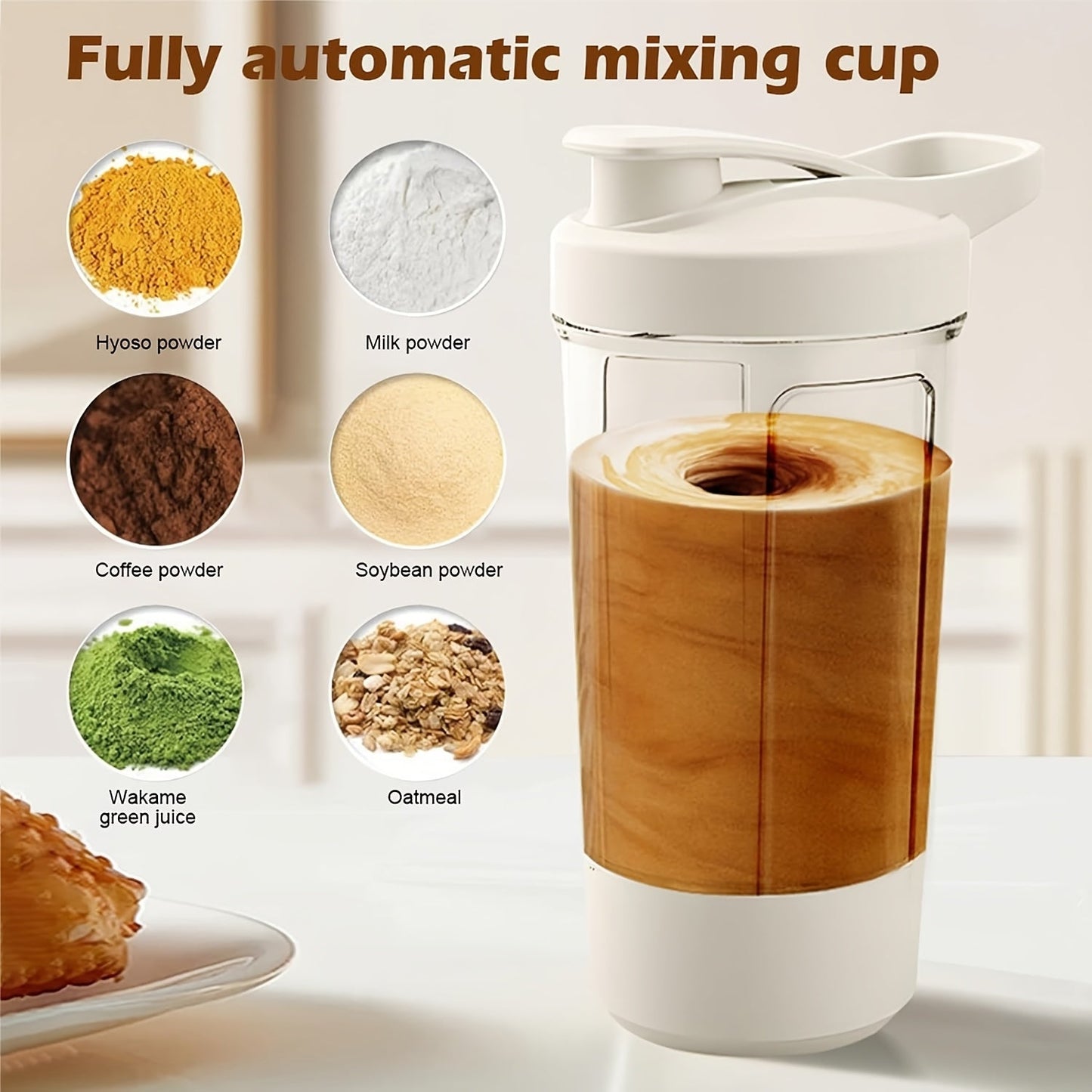 RZSYZH Automatic Mixing Cup is a portable electric water cup designed for convenience. It features a USB rechargeable 500mAh lithium battery, made of durable PC material, and has a capacity of under 1L. Perfect for mixing coffee, milk powder, protein