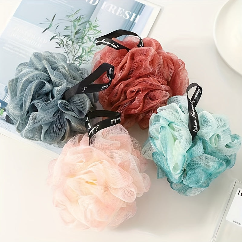 Set of 4 Gradient Bath Puff Scrunchies, Exfoliating Shower Sponges for Men & Women, Rich Lather, Easy-Hang Design, Body Exfoliator, Bathroom Accessories, Multi-Pack Bathing Essentials