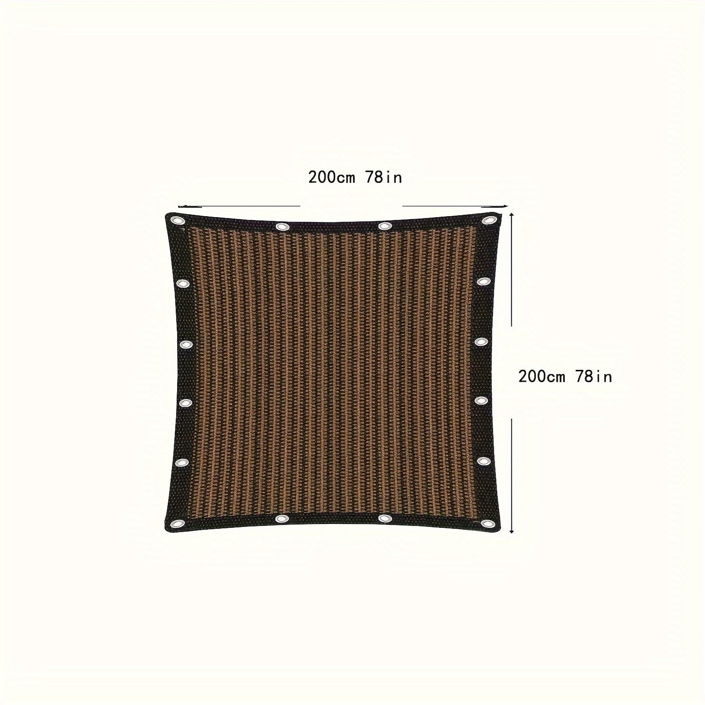 Sunshade fabric with reinforced grommets, ideal for gardens, greenhouses, and patios. Made of 90% coffee brown high-density PE waterproof mesh.