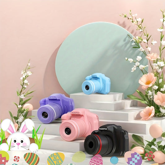 HD kids' camera with long lens - ideal gift for children 3-12, includes 32GB memory card, in pink/purple/blue/black options.