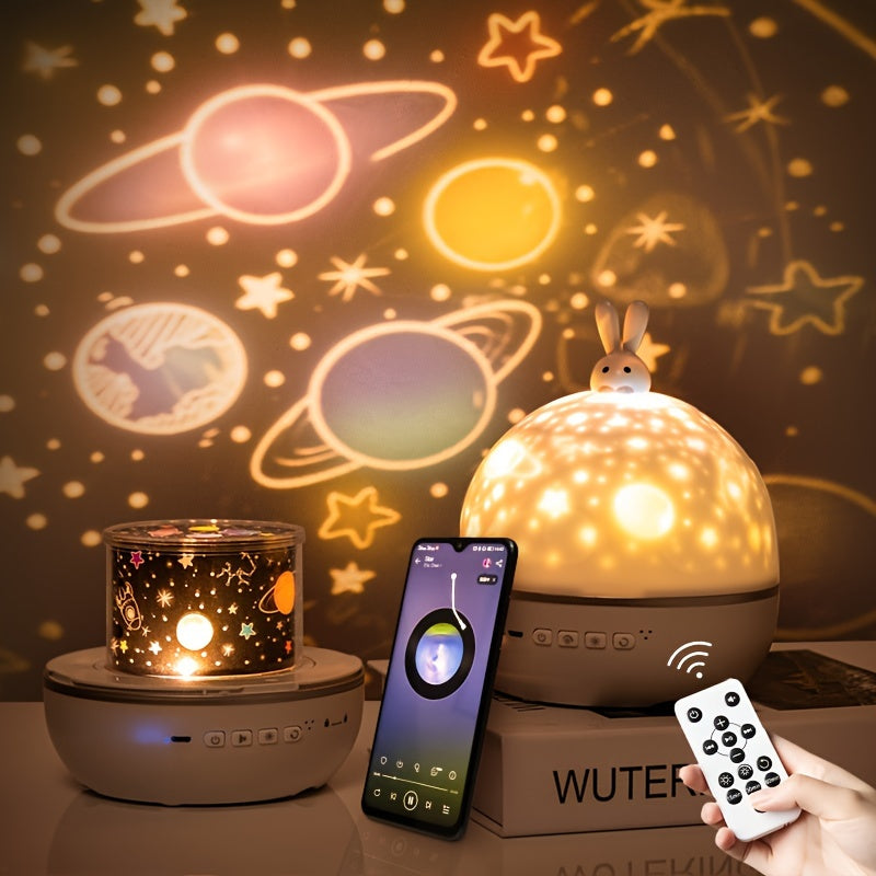 PIKOY Star Projector Night Light features 15 films, 7 colors, music speaker, remote timer, 360° rotation, silent operation, plastic shade, dual power options, infrared sensor, and