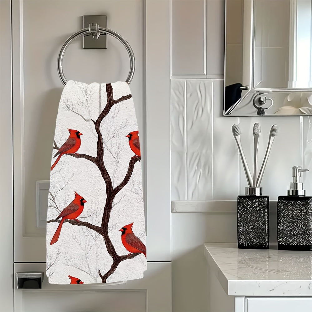 Set of 2 Kitchen Towels featuring Cardinals on Branches, Digital Art Design, Ultra Soft and Highly Absorbent Dish Hand Towels for Holiday Decor, Machine Washable, Size 16x24 Inches - Item Number: 2KYSYS1225071