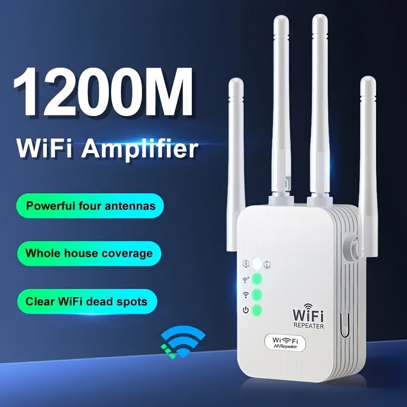 Ourlife WiFi Signal Booster offers 360° coverage for home and outdoor use, supporting repeater, AP, and routing modes, with an included Ethernet port.