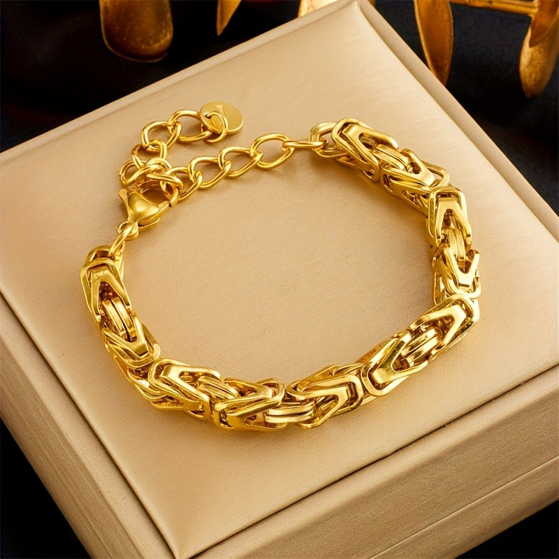 This fashionable non-fading jewelry gift is an elegant hip hop style stainless steel golden thick chain bracelet for women, perfect for daily wear and party occasions.