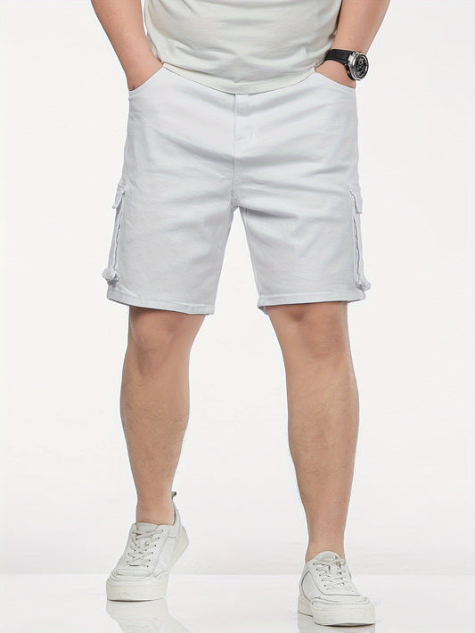 Men's plus-size cotton shorts with pockets, slim fit.