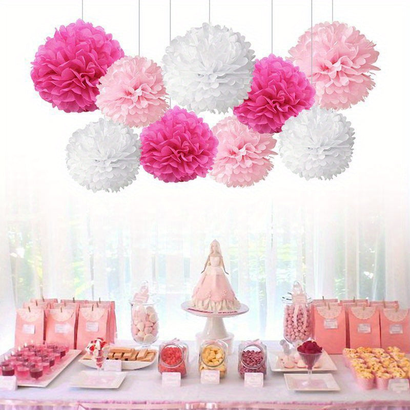 Set of 9 Paper Pom Pom Flowers for Events