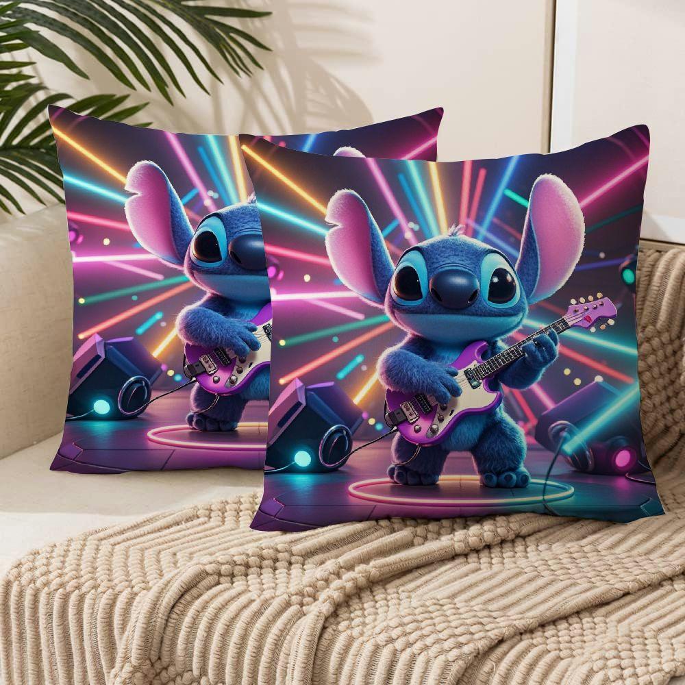 Set of 2 Disney Stitch Guitarist Pillow Covers, 45.72x45.72 cm, Perfect for Adding a Pop of Style to Your Sofa, Living Room, or Outdoor Space