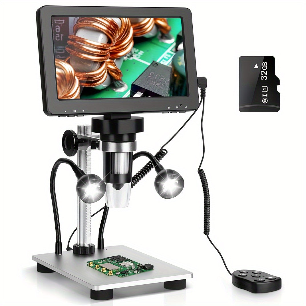 Rievbcau 17.78cm LCD Digital Microscope with Leds, 1200X Magnification, DM9 1080P HD Soldering Microscope for Electronics Repair.