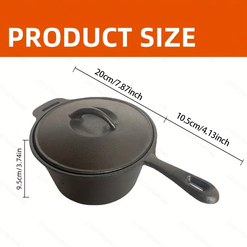 This set includes two black cast iron milk pots with glass lids and oil pouring spouts, perfect for precise heating of milk, juice, soup, eggs, and other dishes. Designed for use on gas stoves.