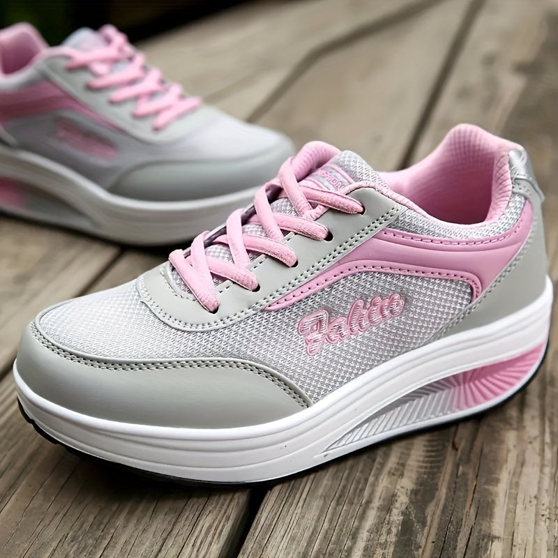 Women's fashion walking shoes with shock absorption wedges, breathable for outdoor casual wear.