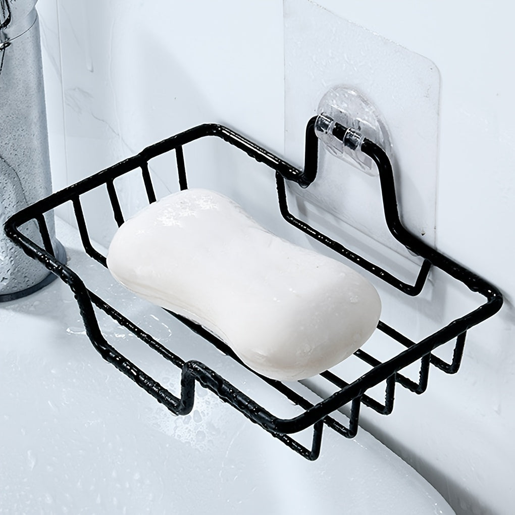 Rectangular wall-mounted stainless steel soap dish with drainage for 2 soaps, no drilling needed, ideal for Halloween and Christmas decorations.