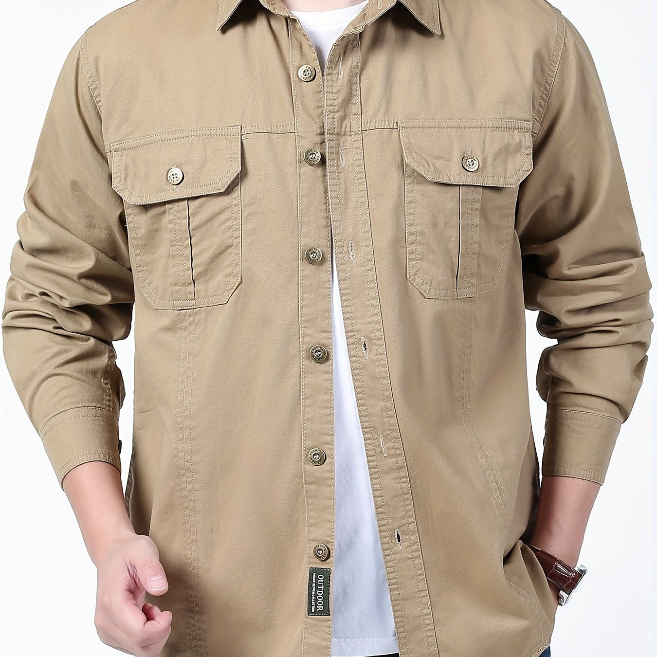 Men's Long Sleeve Cargo Shirt for Outdoor Activities in Spring and Fall