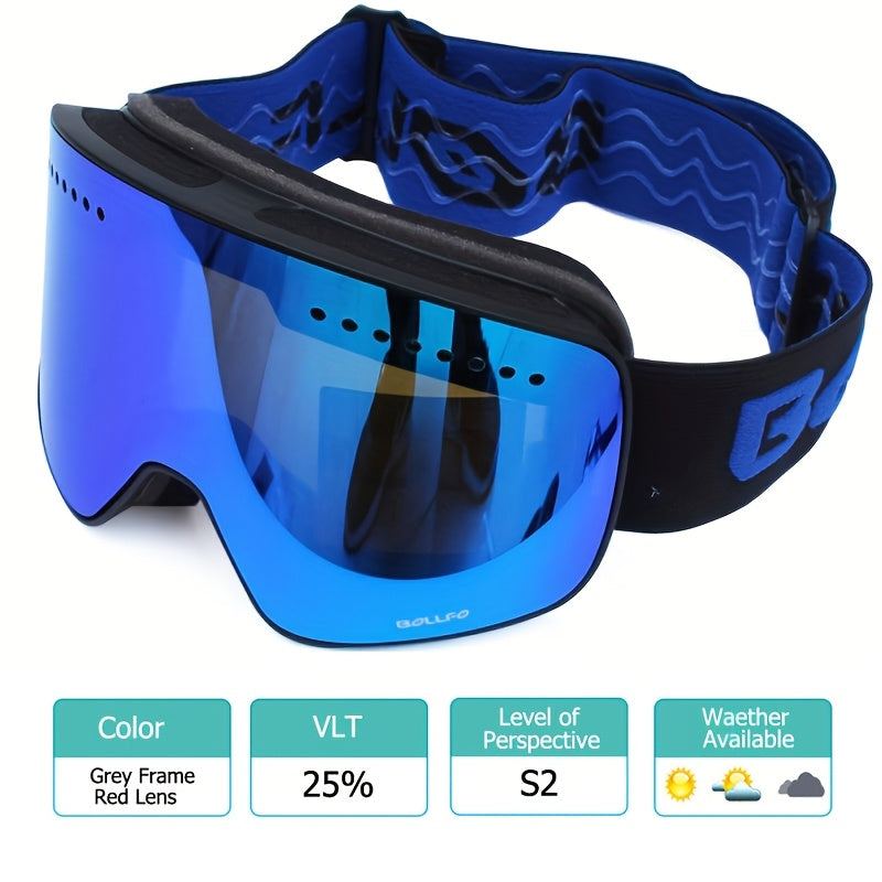 BOLLFO Anti-Fog Ski Goggles for Adults with Magnetic Double Layer Lens, Durable Frame, and Multiple Color Options.