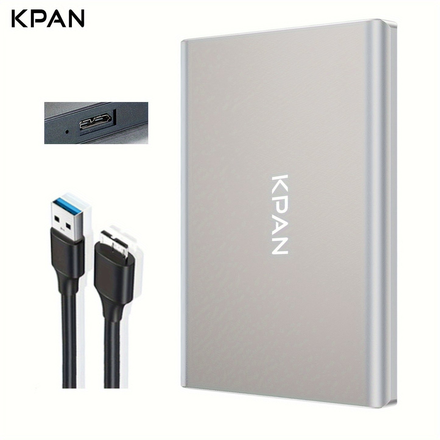 KPAN Portable USB 3.0 External Hard Drive for high-speed data transfer, large capacity (1TB/500GB/320GB), compatible with PCs, laptops, smartphones & more.