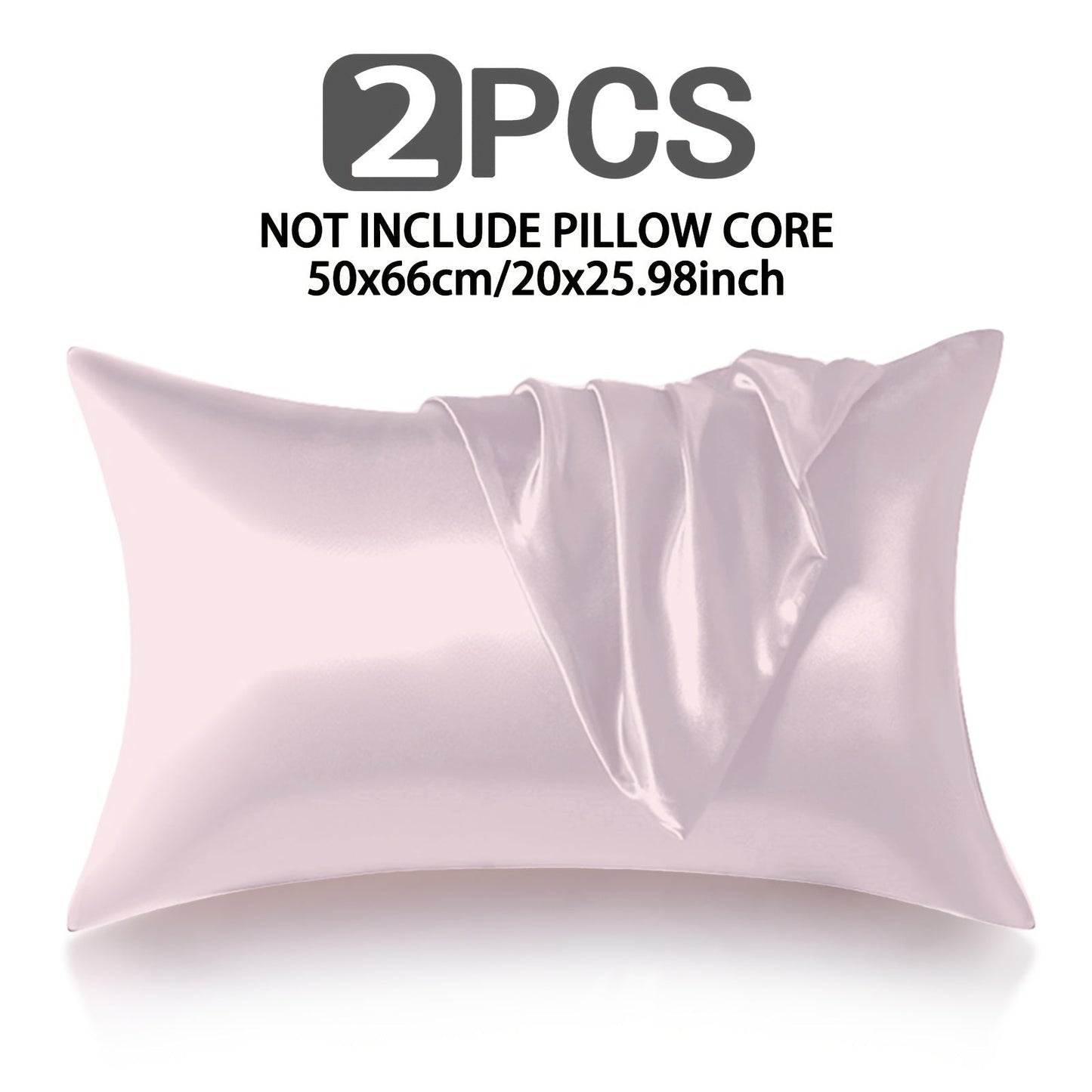 Two pieces of luxurious satin pillow covers measuring 50.8x66.04cm. These covers are silky soft, breathable, and skin-friendly with an envelope closure. They are machine washable and come in assorted colors (inserts not included).