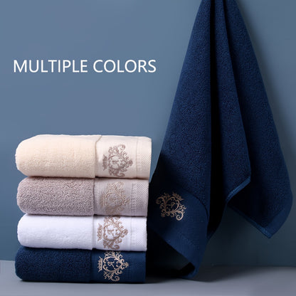 5 soft cotton hand towels with crown embroidery, quick-dry, absorbent, thick (35x75cm) for bathroom, shower, hotel, gym, spa. Available in dark gray, light gray, white, beige, teal blue. Can also be used as bath towels.